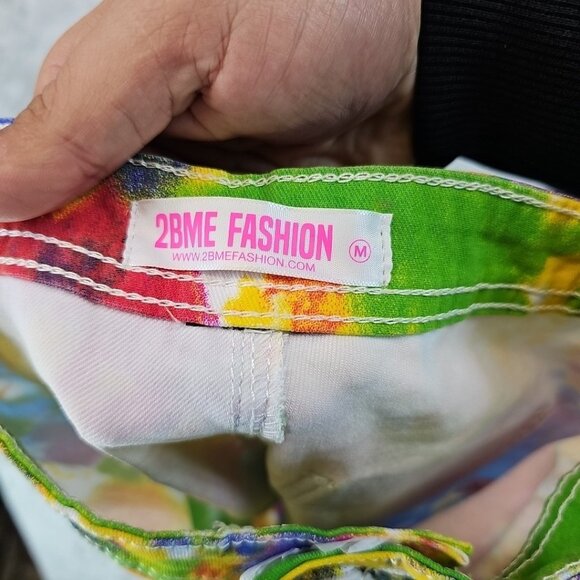 2BME Fashion Jeans Womens M High Rise Bell Bottom Flare Rainbow Tie Dye Boho - Picture 3 of 10